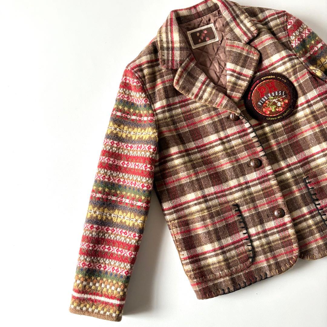 希少　ピンクハウス　ウール　ワッペン　フェアアイル柄　チェック柄　ジャケット