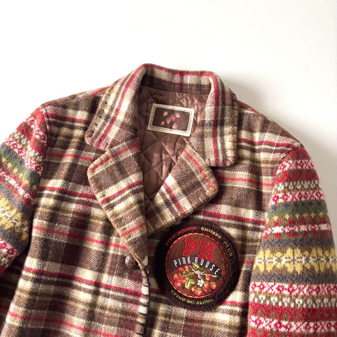 希少　ピンクハウス　ウール　ワッペン　フェアアイル柄　チェック柄　ジャケット