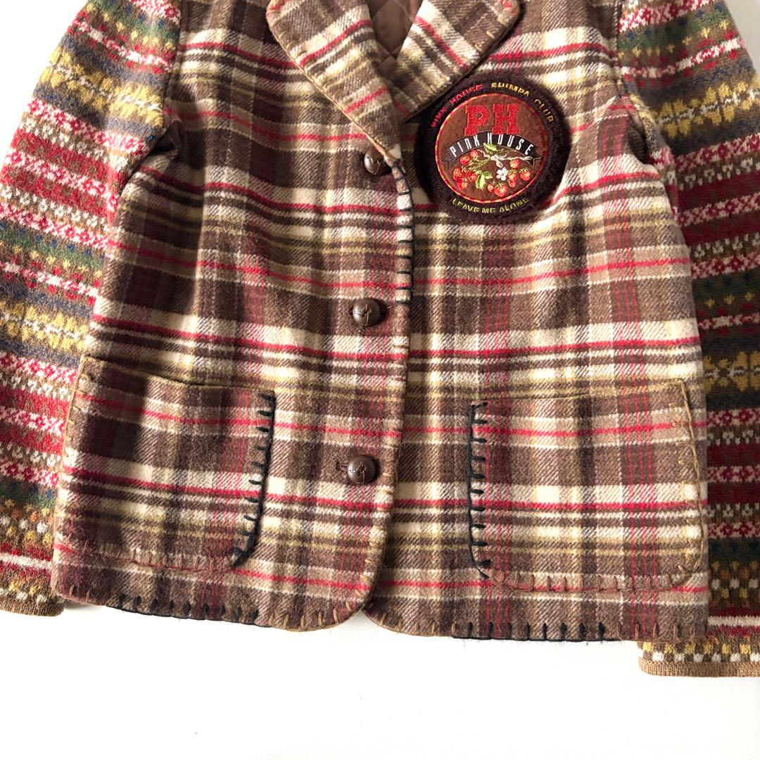 希少　ピンクハウス　ウール　ワッペン　フェアアイル柄　チェック柄　ジャケット