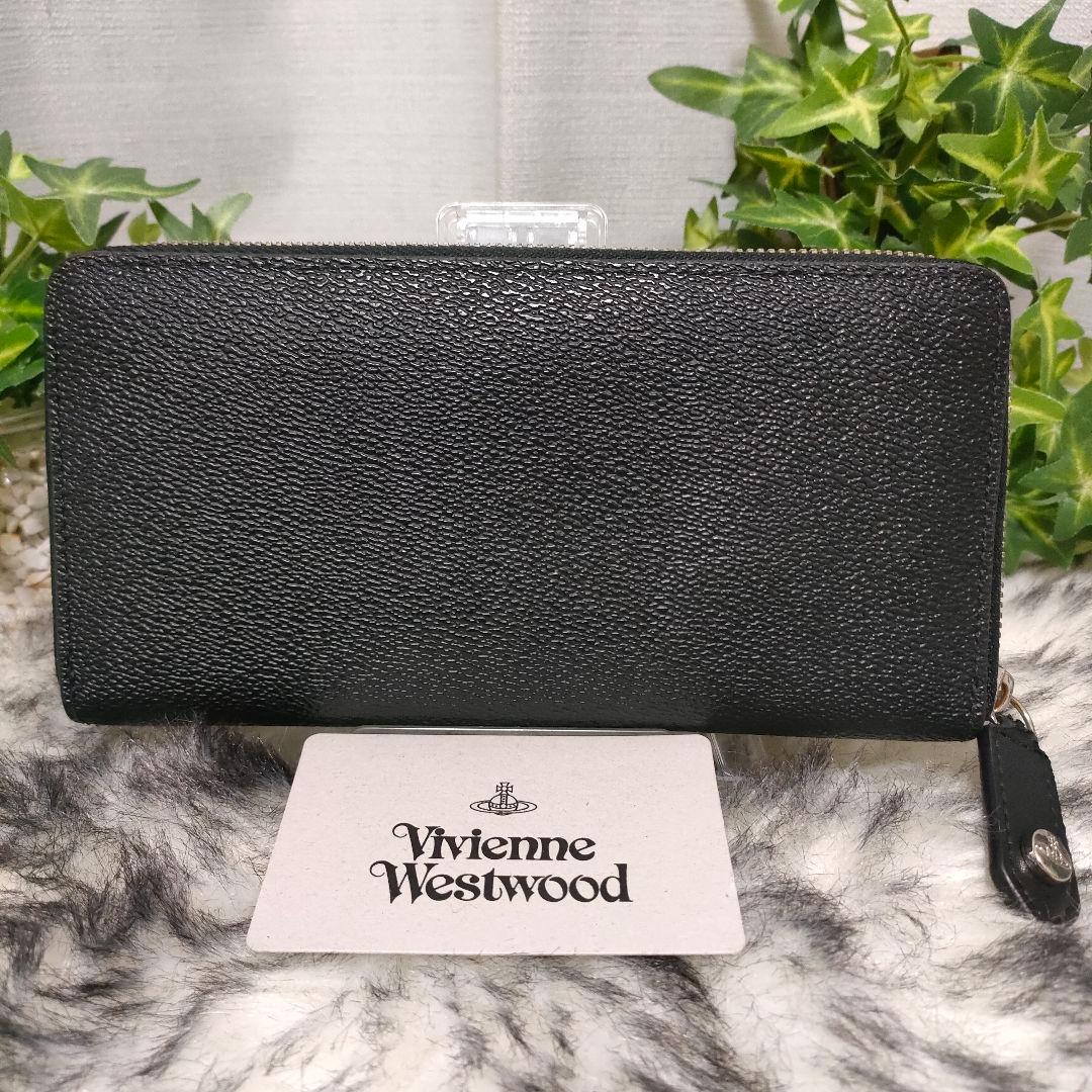 Vivienne Westwood 長財布 ブラック レザーラウンドメタルオーブ