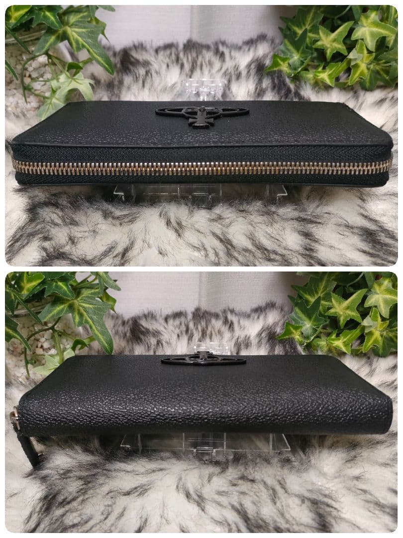 Vivienne Westwood 長財布 ブラック レザーラウンドメタルオーブ