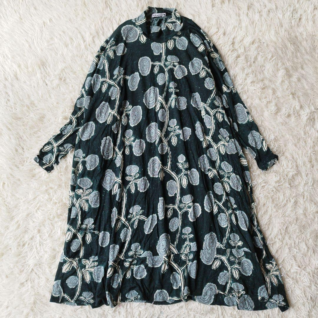 美品✨ミナペルホネン giardino ロングワンピース 総柄 グリーン 38