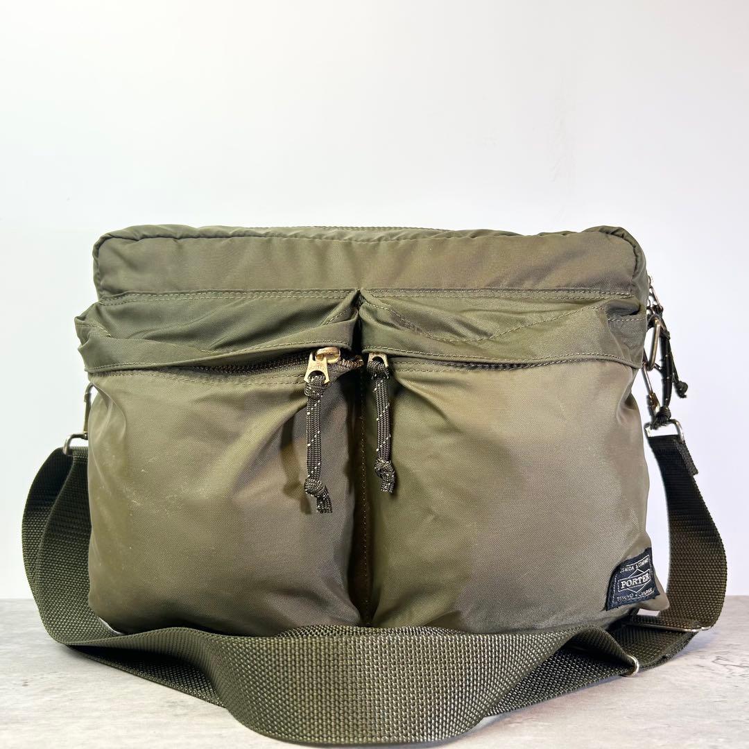 【美品】ポーター ショルダーバッグ 斜め掛け フォース ナイロン カーキ