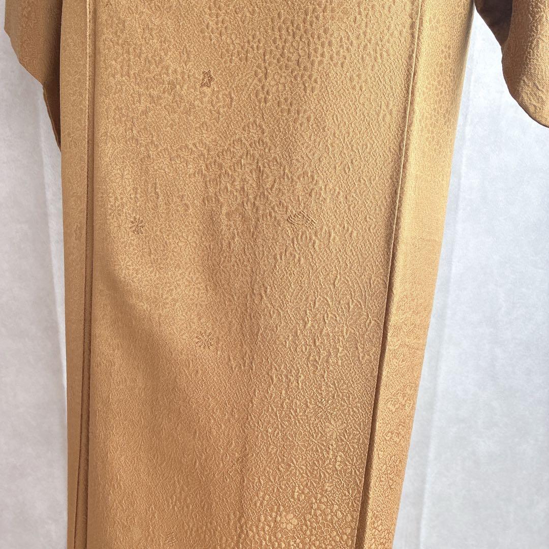 色無地　フルセット　着物　正絹　卒業式　入学式　植物地紋　山吹色　G9