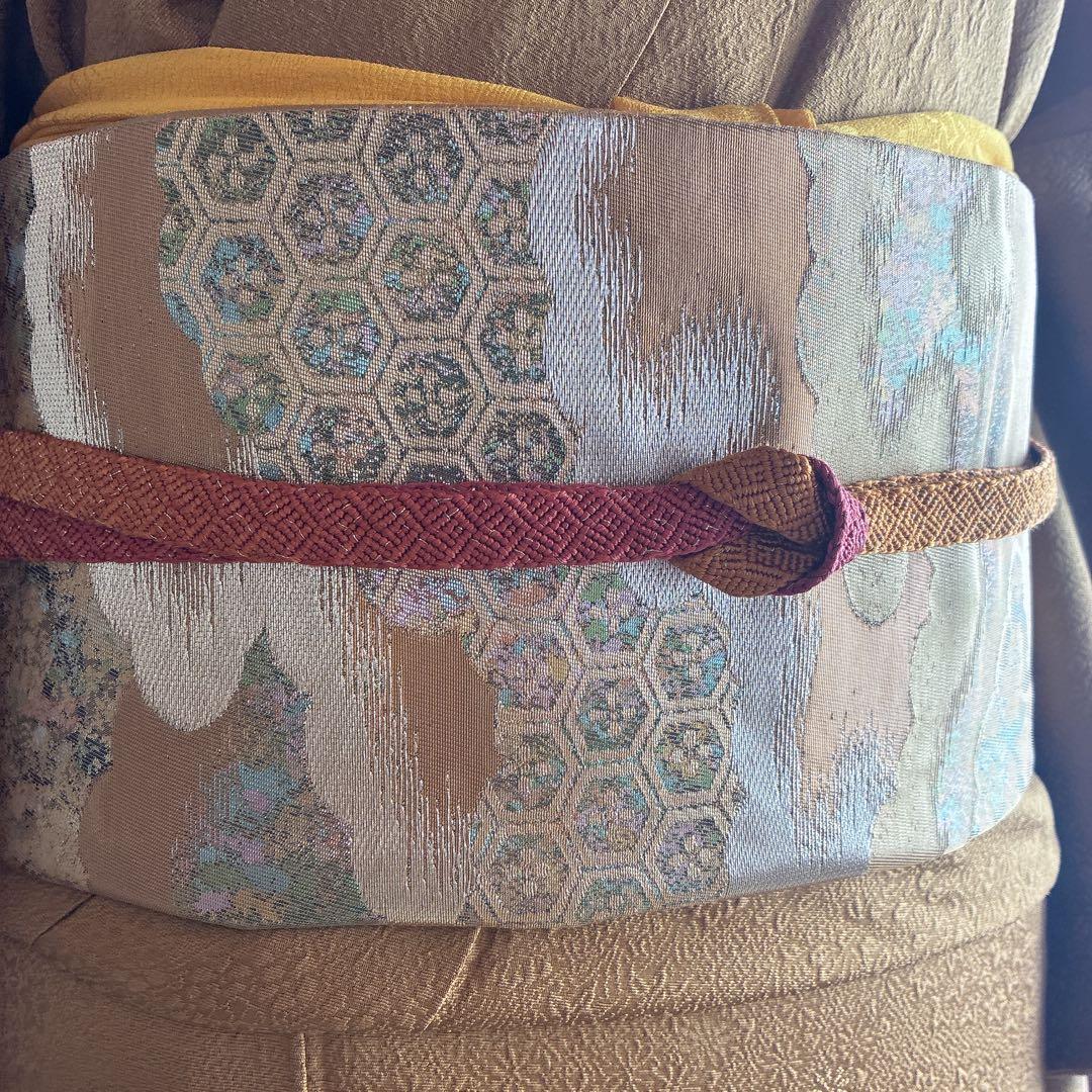 色無地　フルセット　着物　正絹　卒業式　入学式　植物地紋　山吹色　G9