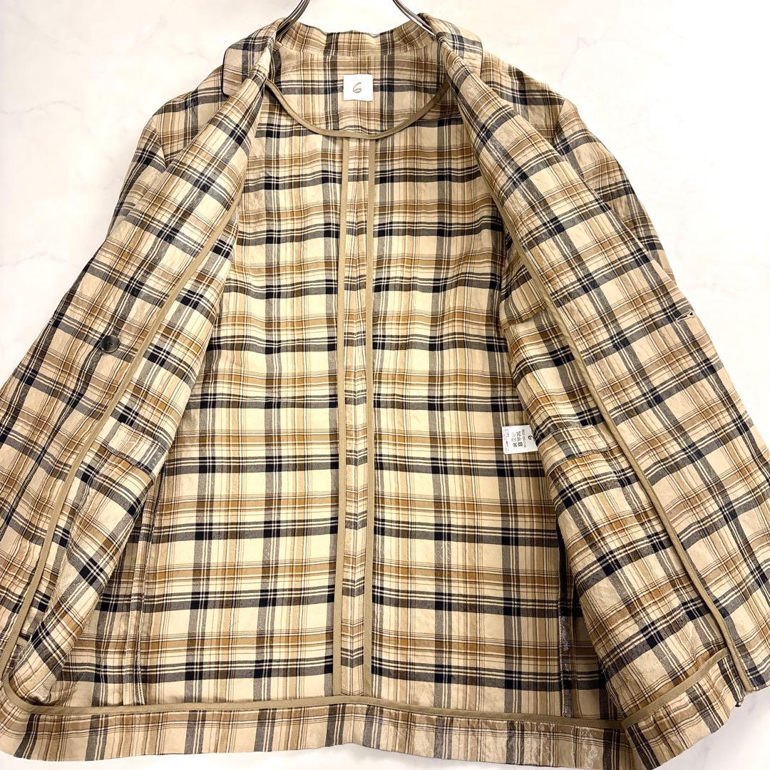 6(ROKU) ロク チェック柄 艶感カジュアルジャケット 36 日本製