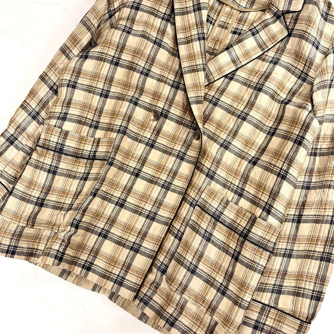 6(ROKU) ロク チェック柄 艶感カジュアルジャケット 36 日本製