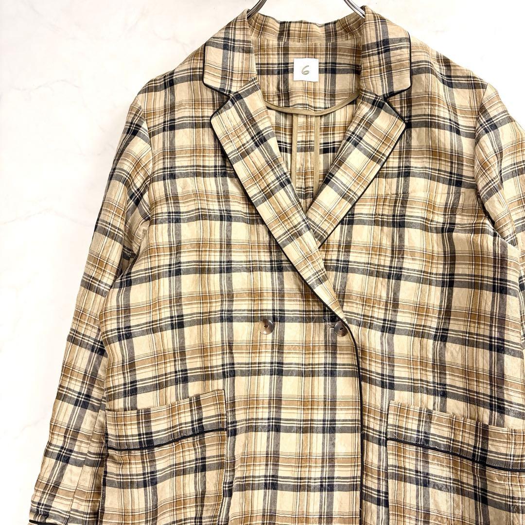 6(ROKU) ロク チェック柄 艶感カジュアルジャケット 36 日本製