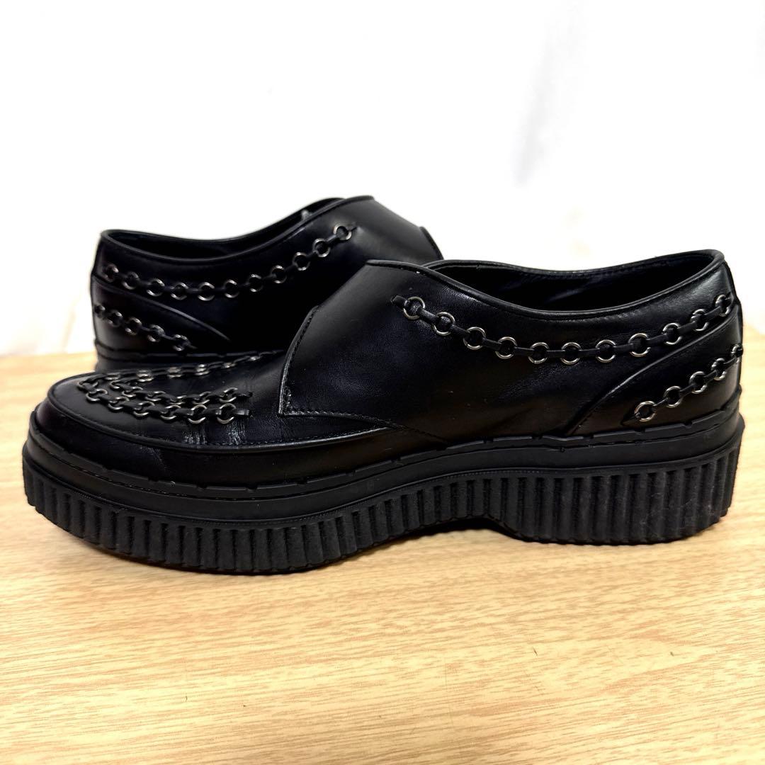 【美品】TOD'Sトッズ　レザーシューズ　ブラックチェーン装飾ローファー厚底
