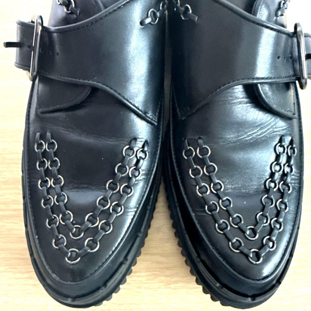 【美品】TOD'Sトッズ　レザーシューズ　ブラックチェーン装飾ローファー厚底