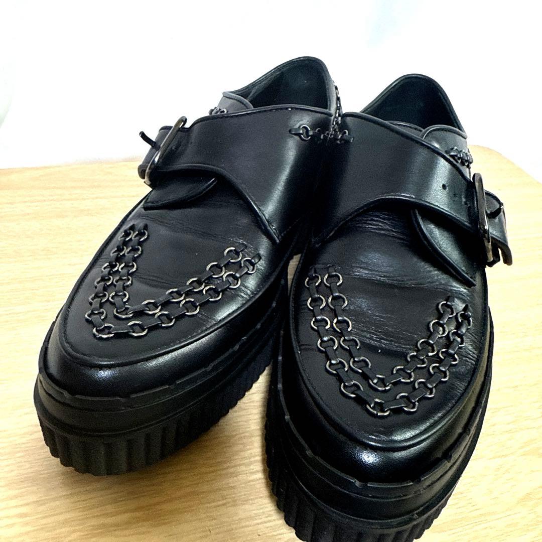 【美品】TOD'Sトッズ　レザーシューズ　ブラックチェーン装飾ローファー厚底