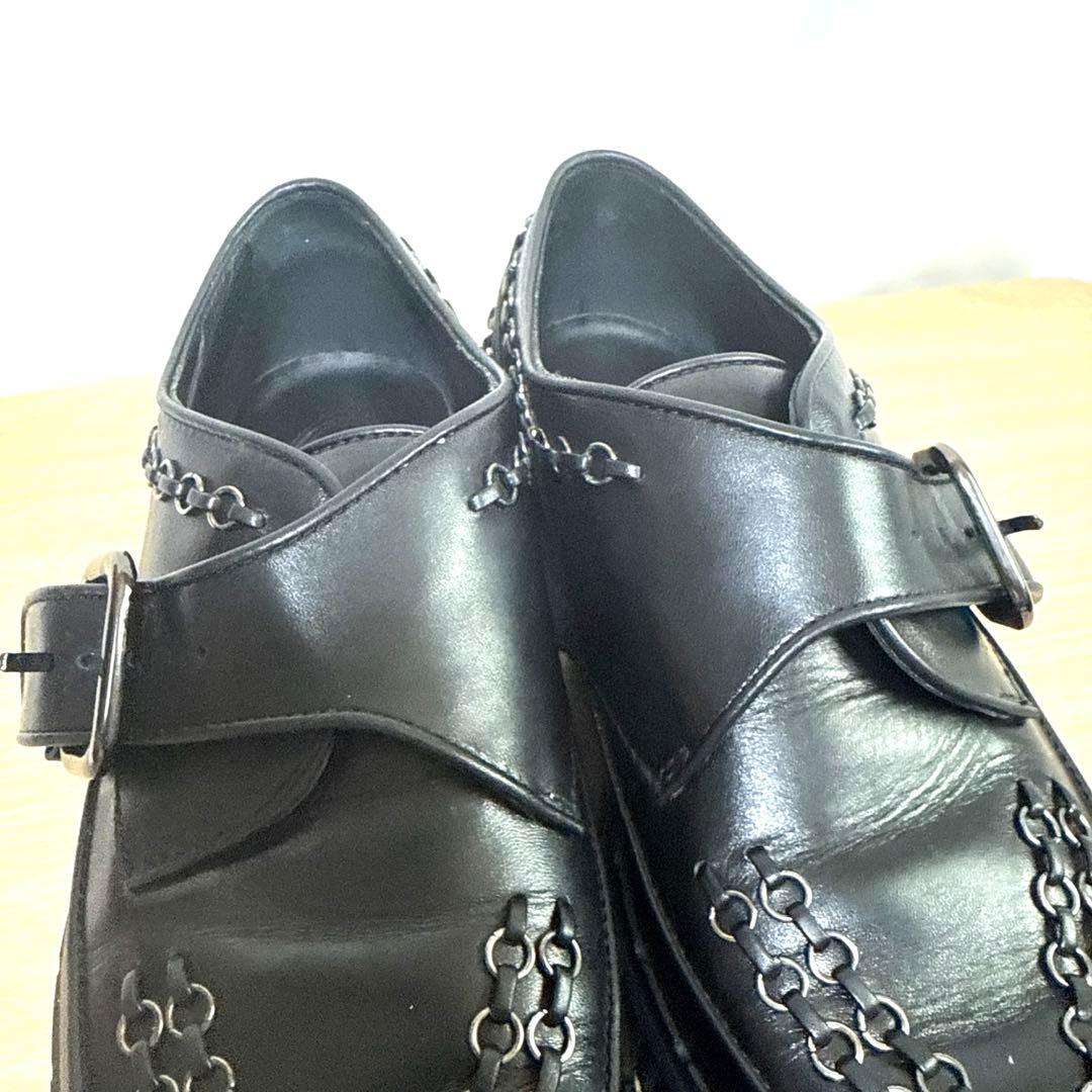 【美品】TOD'Sトッズ　レザーシューズ　ブラックチェーン装飾ローファー厚底