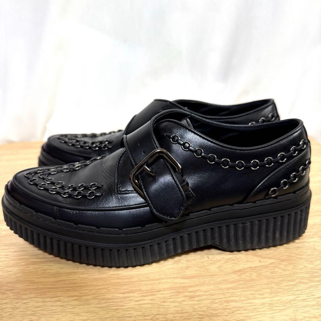 【美品】TOD'Sトッズ　レザーシューズ　ブラックチェーン装飾ローファー厚底