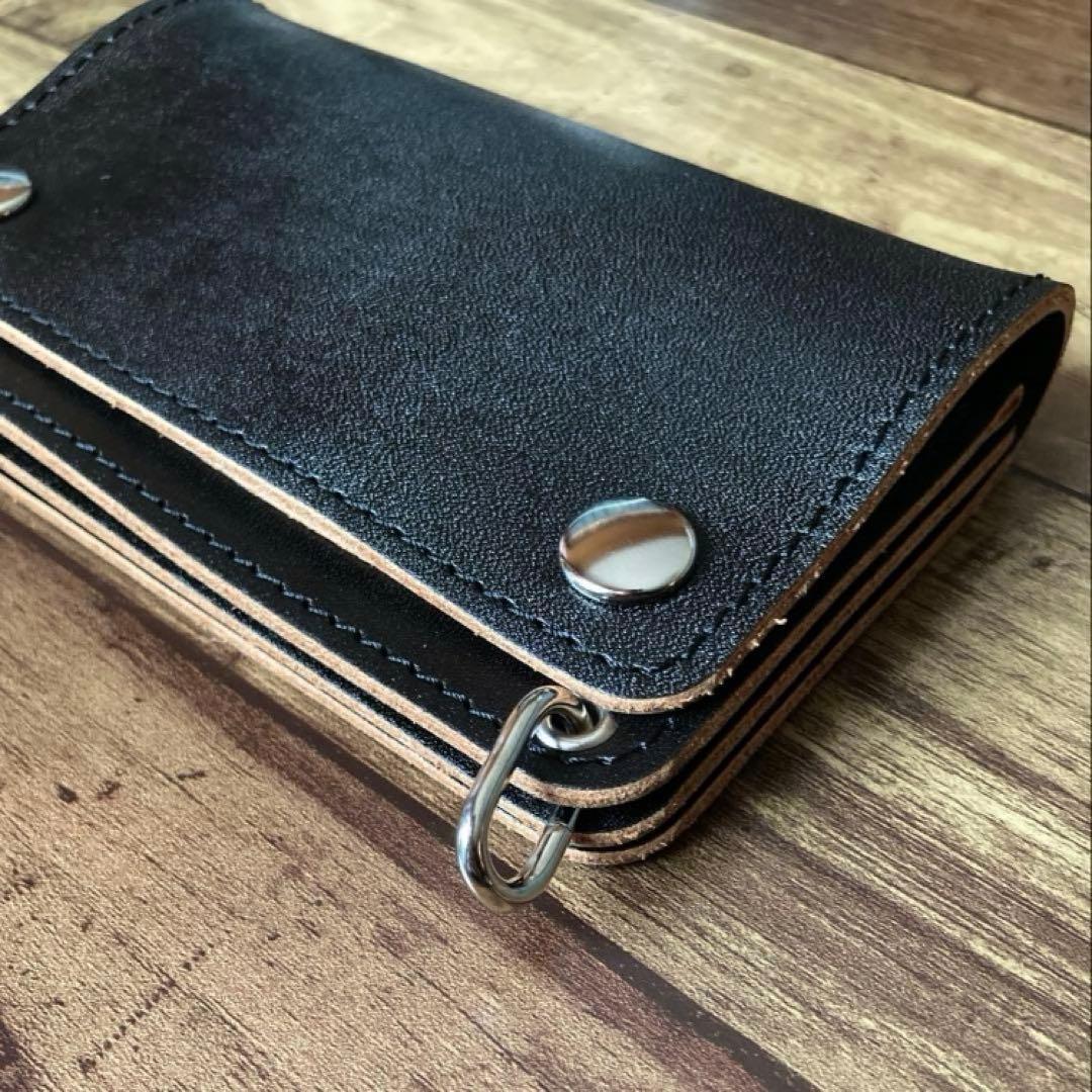 【あ】ミドルトラッカーウォレット 茶芯ブラック【お札を折らずに収納】