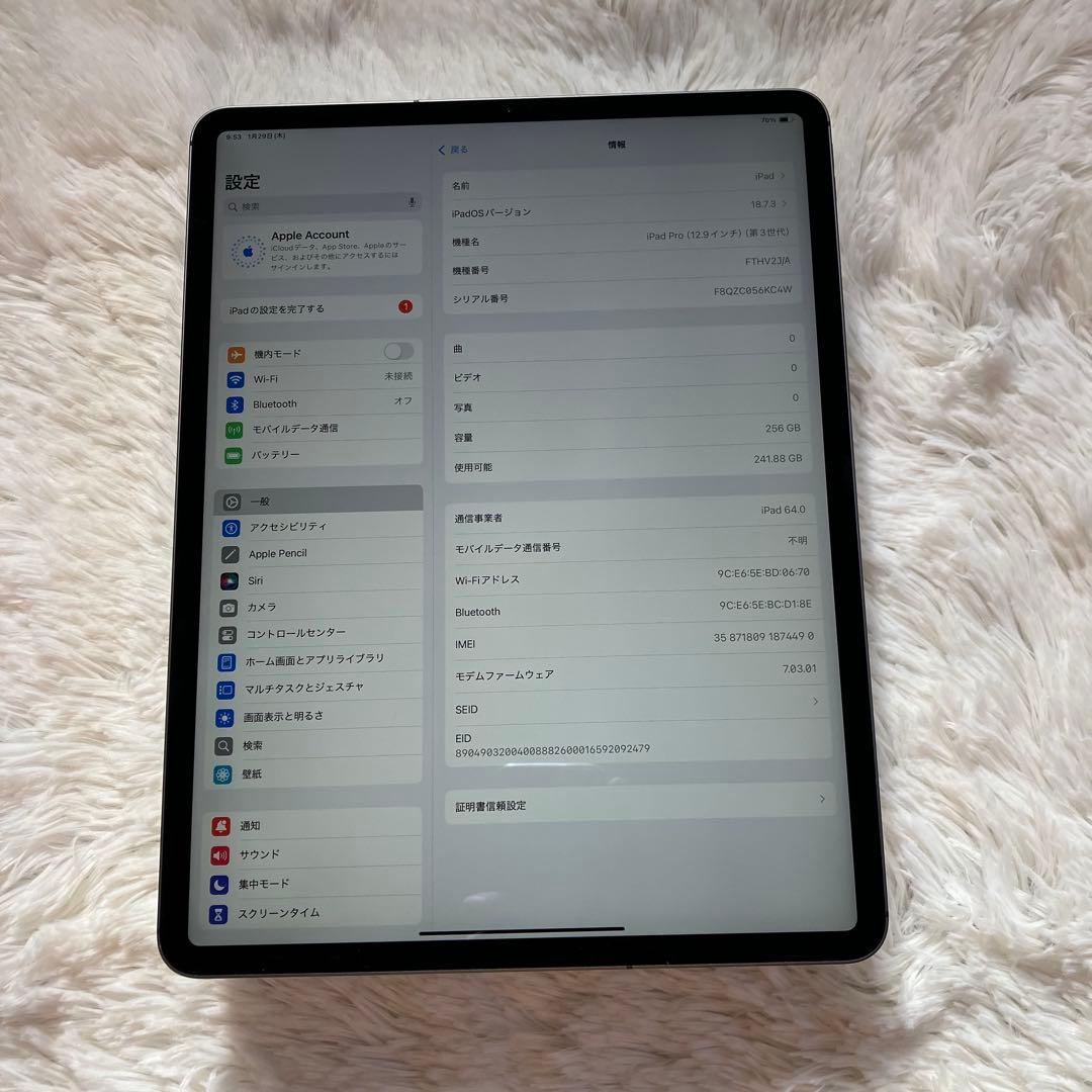 【完動品】iPad Pro 12.9 256GB SIMフリー 【発送】