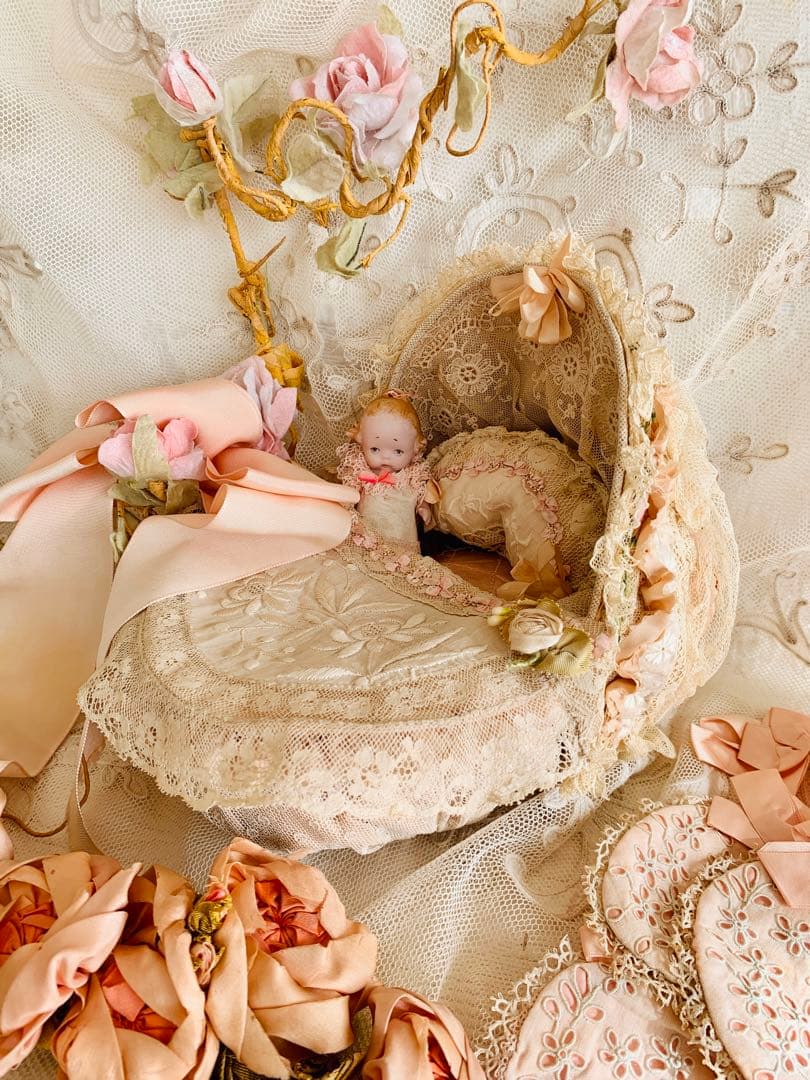 ※専用ページになります※フランスアンティークパニエドールベッド・寝具set※