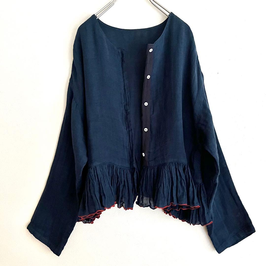 定価2.86万 ビアズリー カヤギャザーペプラムハオリ インディゴブルー