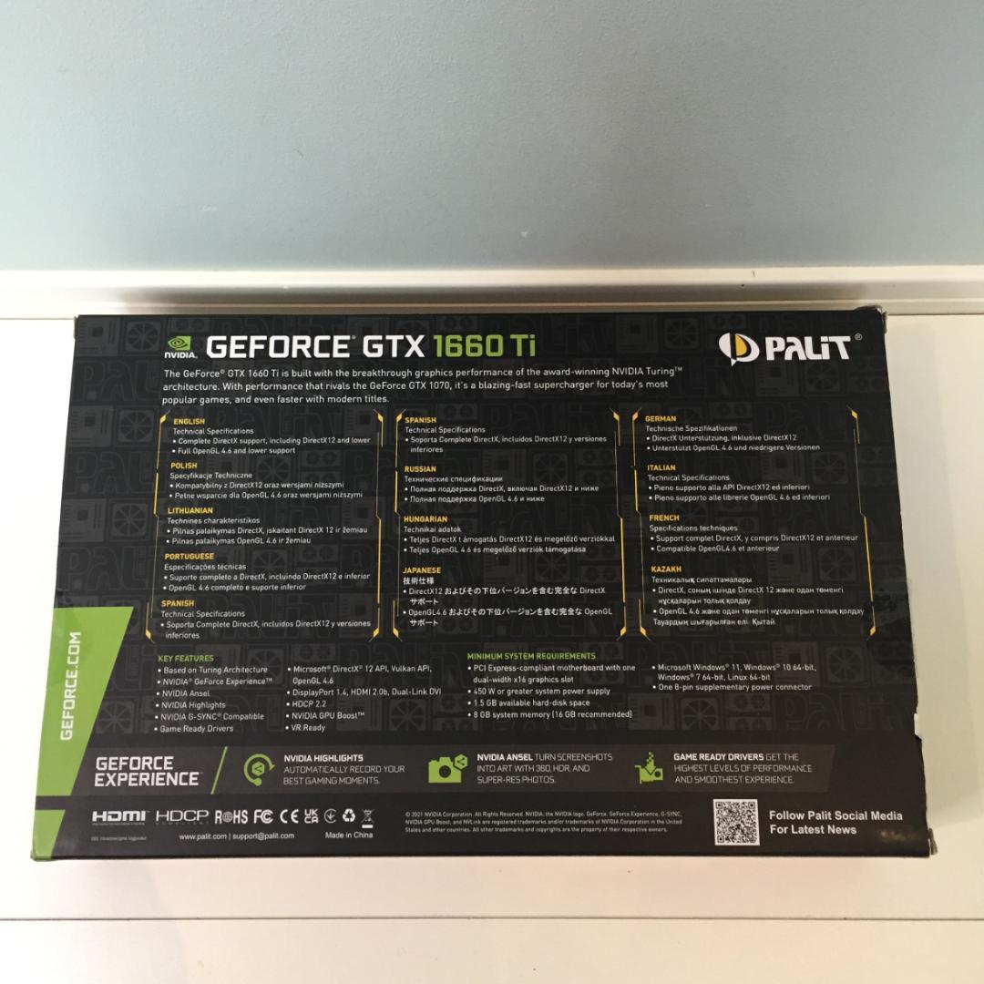 【動作チェック済】PALIT Geforce GTX1660Ti 6GB 箱有