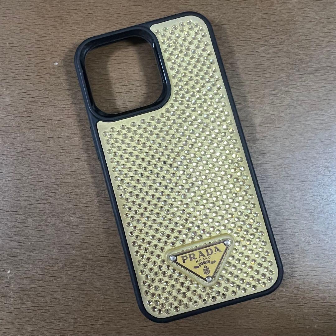 PRADA プラダ　iphoneケース　13pro ラインストーン　ゴールド