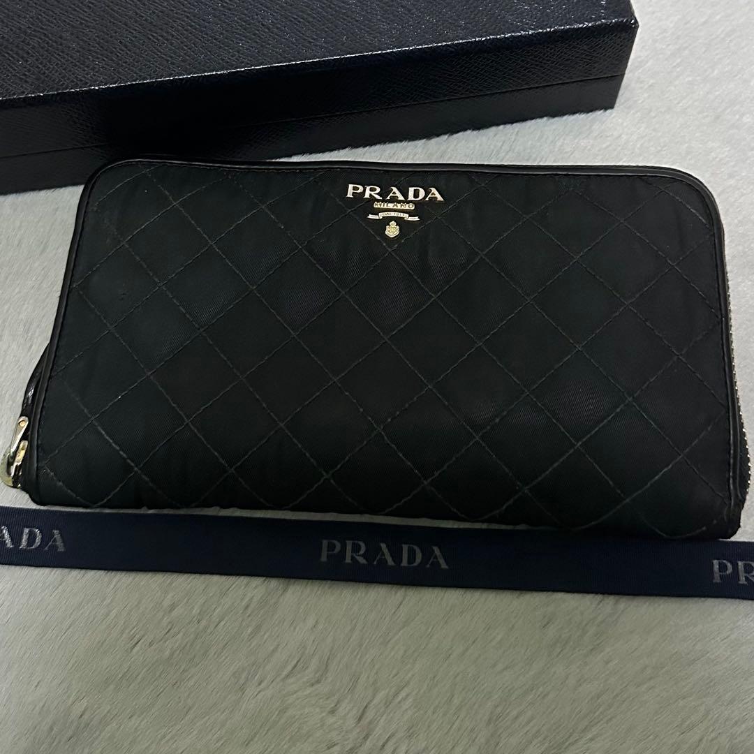 PRADA プラダ　長財布　キルティング　ナイロン　ラウンドファスナー　ブラック