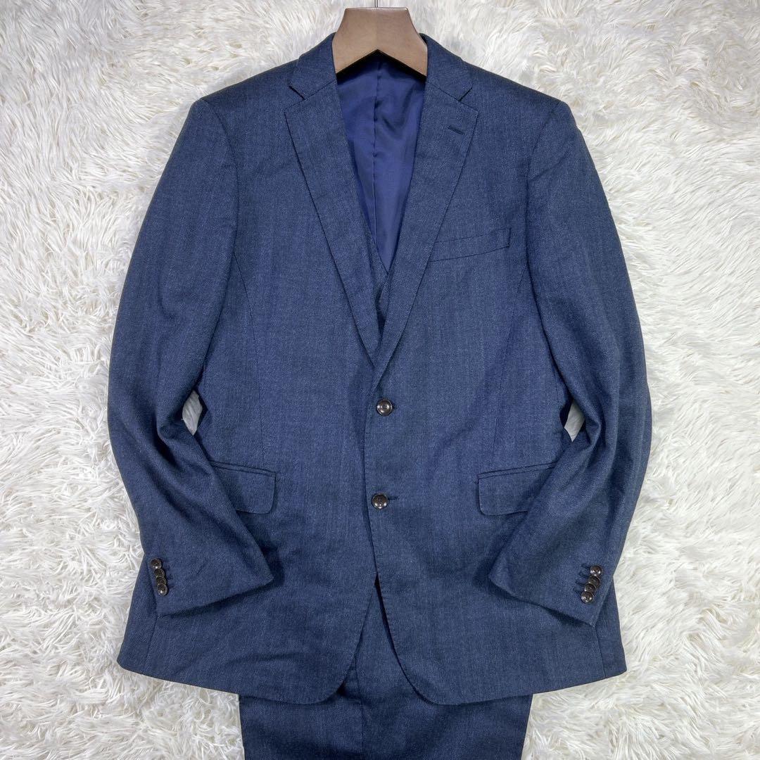 パーソンズフォーメン スリーピーススーツ ヘリンボーン ネイビー AB7 大きい