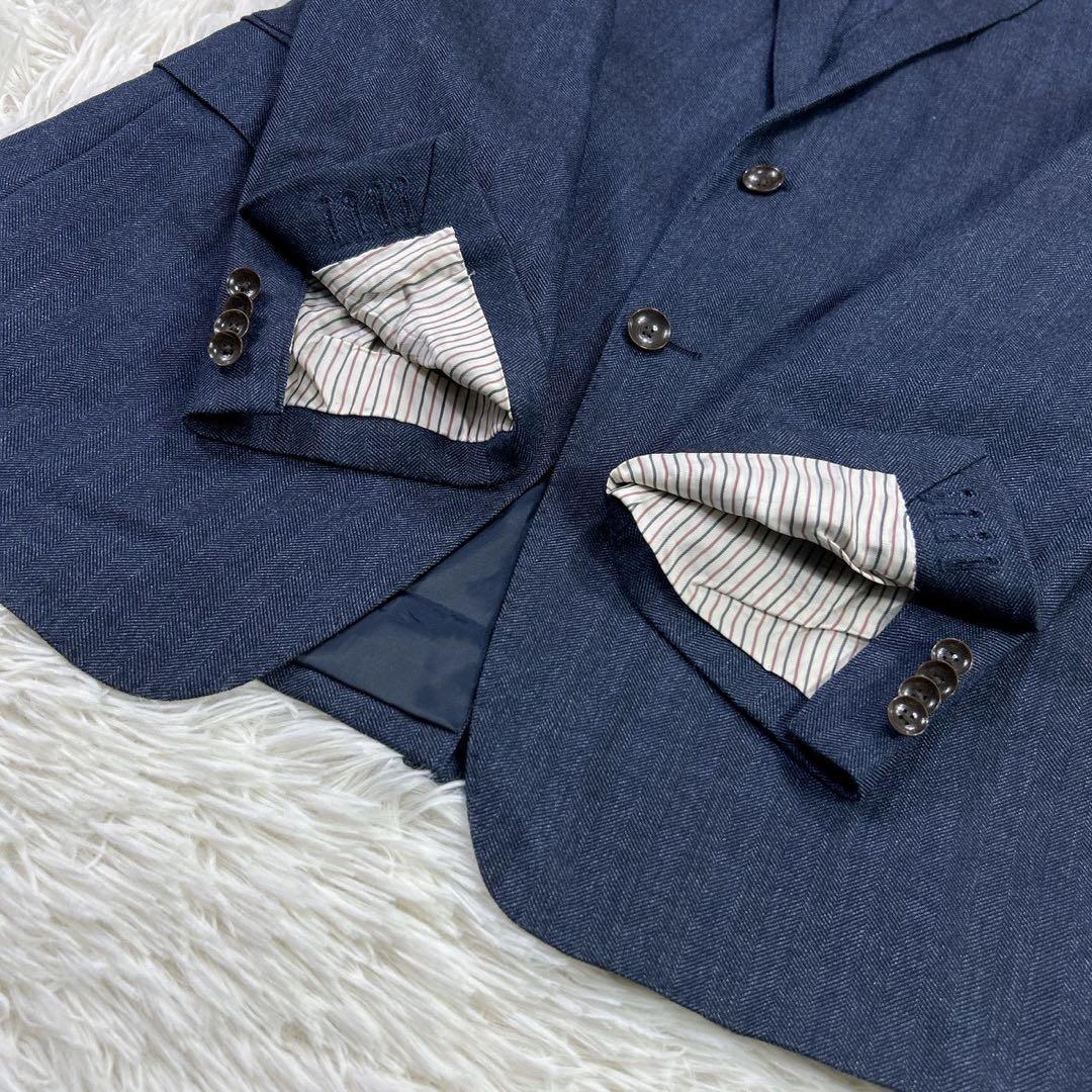 パーソンズフォーメン スリーピーススーツ ヘリンボーン ネイビー AB7 大きい