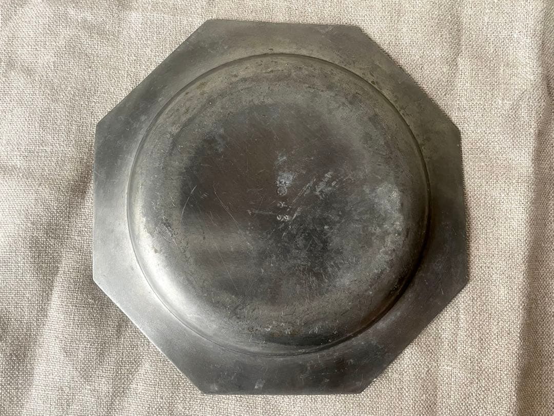 【レア希少】ピューターオクトゴナルプレート エタン フランスアンティーク19世紀