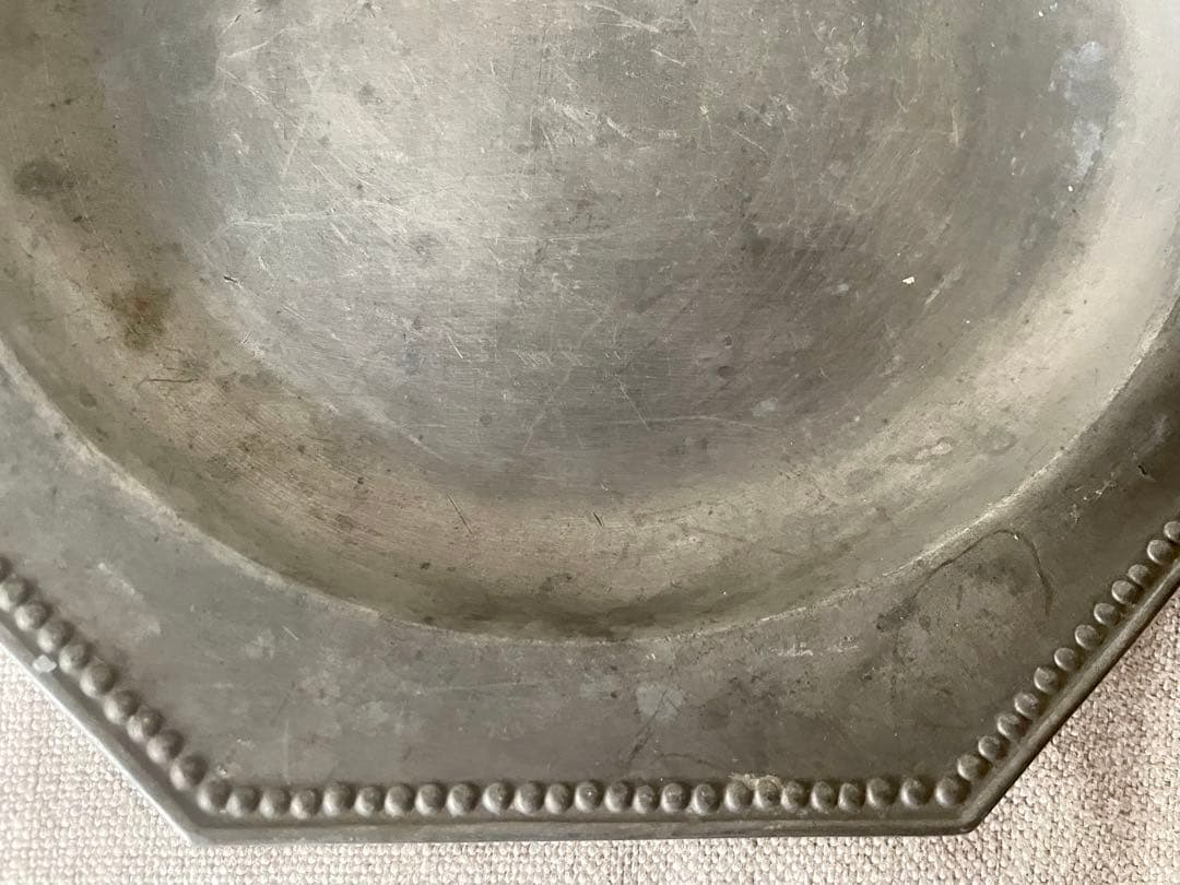 【レア希少】ピューターオクトゴナルプレート エタン フランスアンティーク19世紀