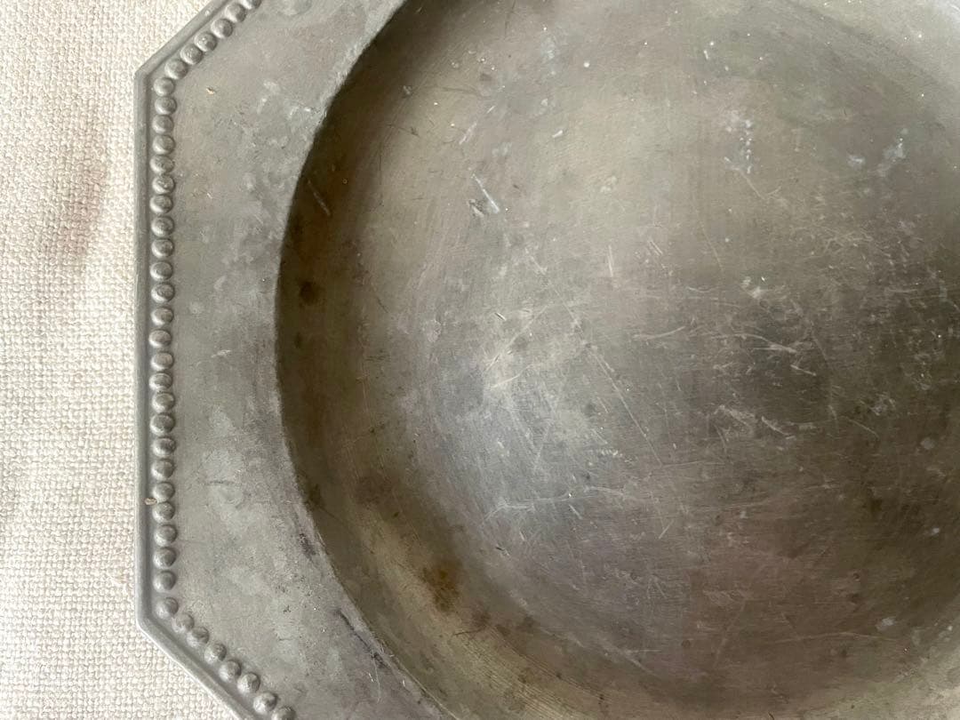 【レア希少】ピューターオクトゴナルプレート エタン フランスアンティーク19世紀