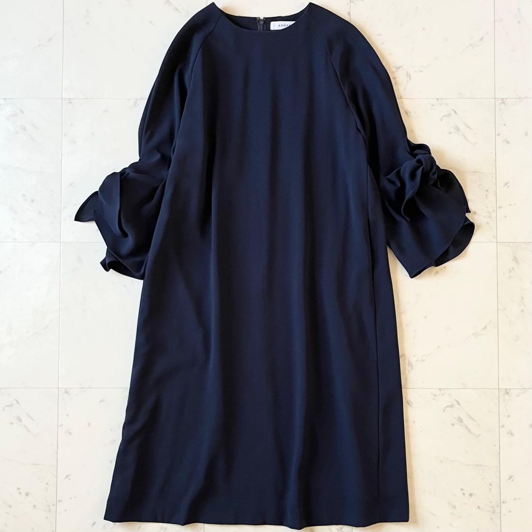 定価4,2万♪アドーア ドライタッチジョーゼットリボンスリーブワンピース 38