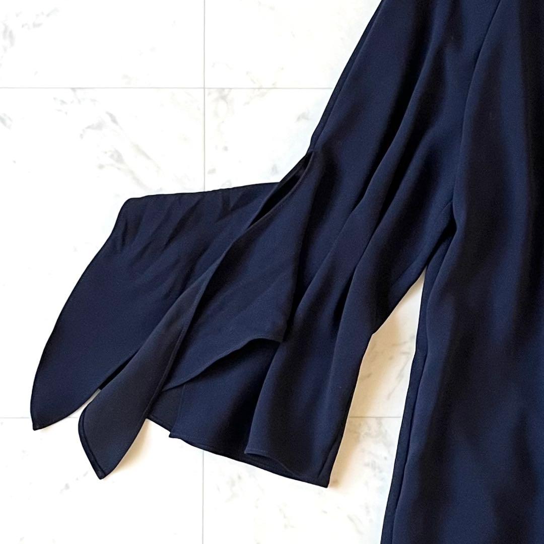 定価4,2万♪アドーア ドライタッチジョーゼットリボンスリーブワンピース 38