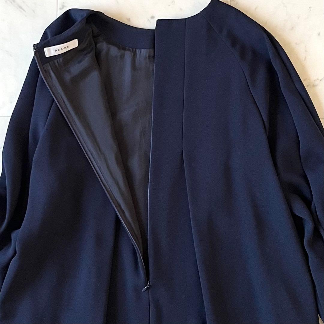 定価4,2万♪アドーア ドライタッチジョーゼットリボンスリーブワンピース 38