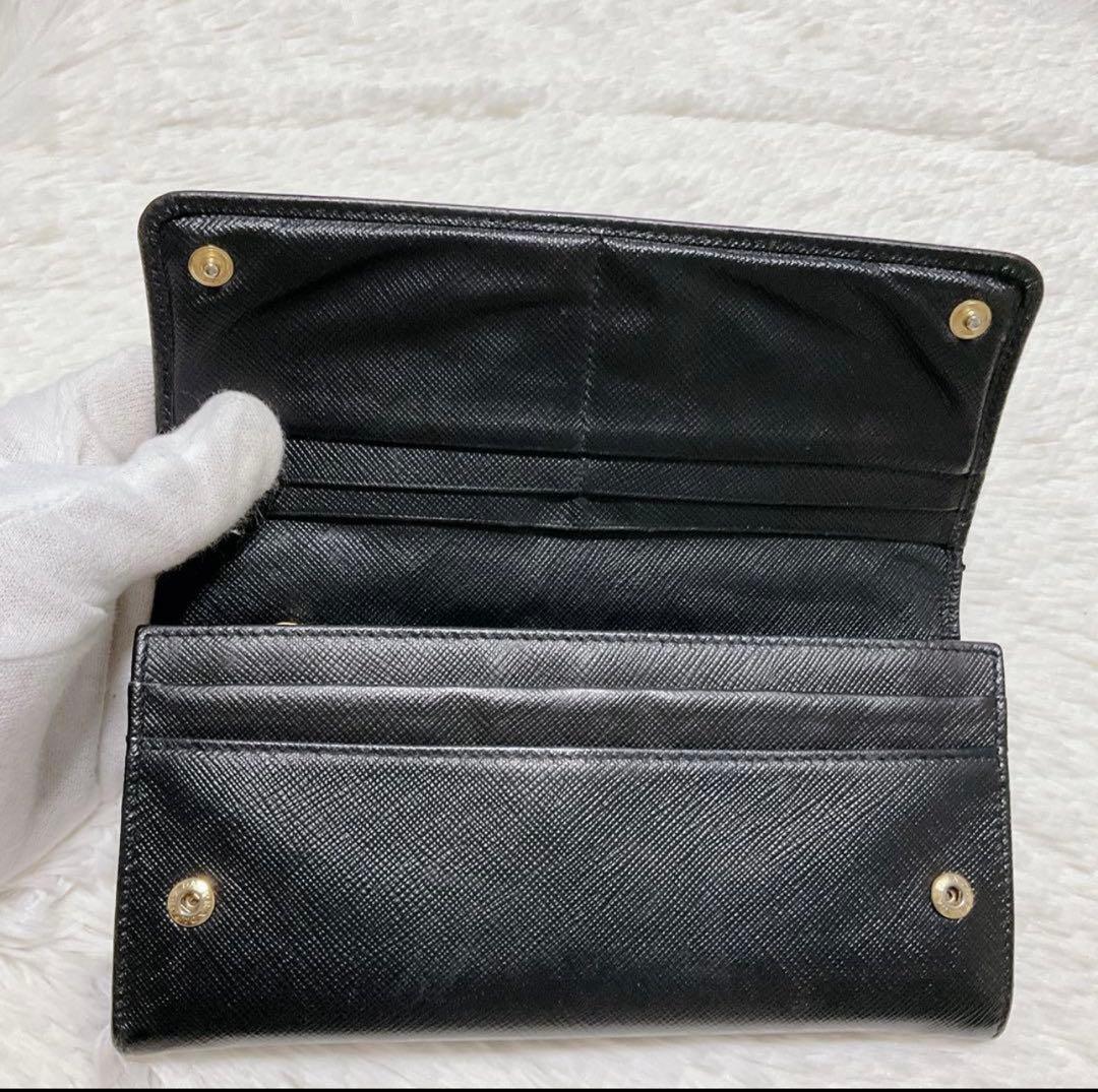 ♡美品♡プラダ パスケース付き フラップ長財布 サフィアーノレザー ゴールド金具