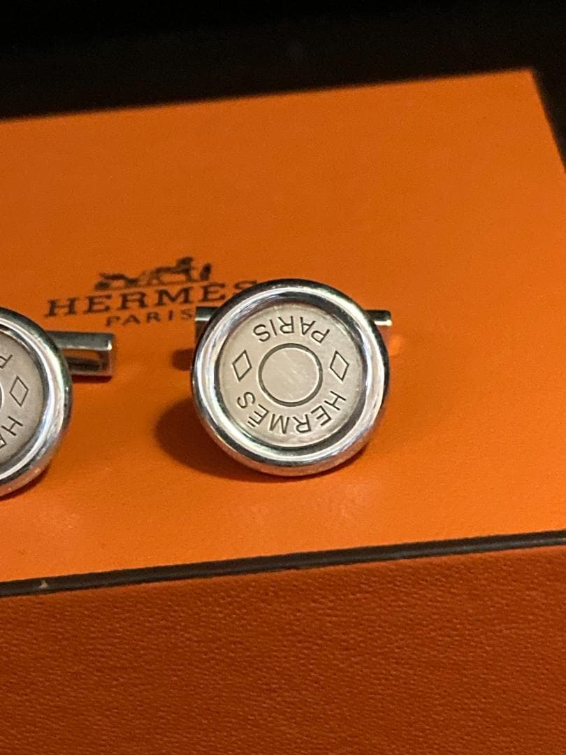 美品 エルメス セリエ ロゴ ラウンドシェイプ カフス シルバー AG925
