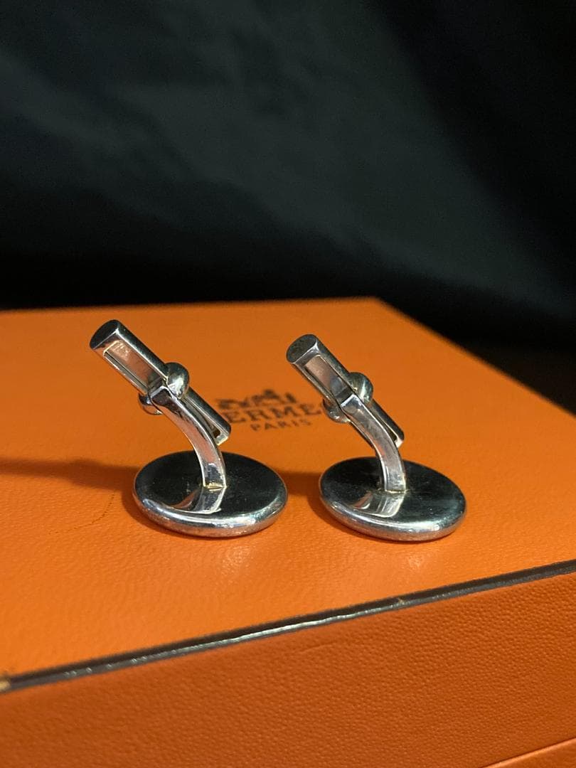 美品 エルメス セリエ ロゴ ラウンドシェイプ カフス シルバー AG925