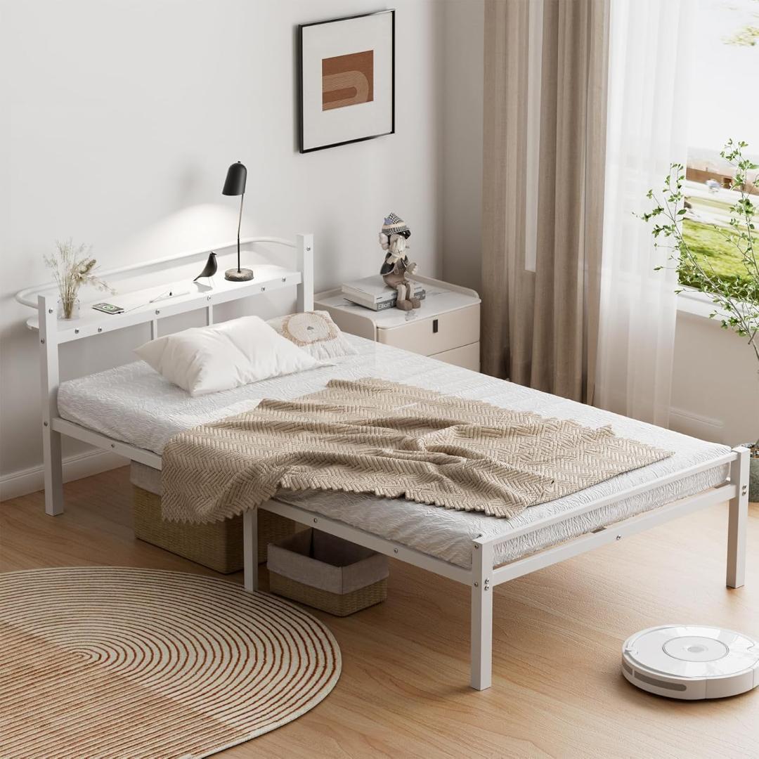 ベッドフレーム シングル ベッド 宮棚 2口コンセント パイプベッド