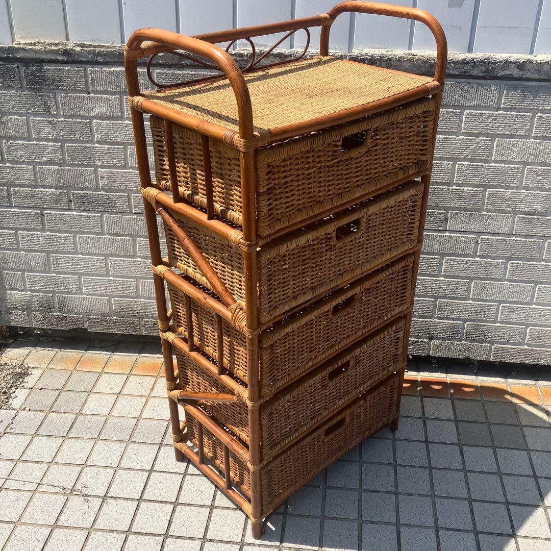 昭和レトロ ラタンチェスト 5段 引き出し箪笥 古家具 ビンテージヴィンテージ