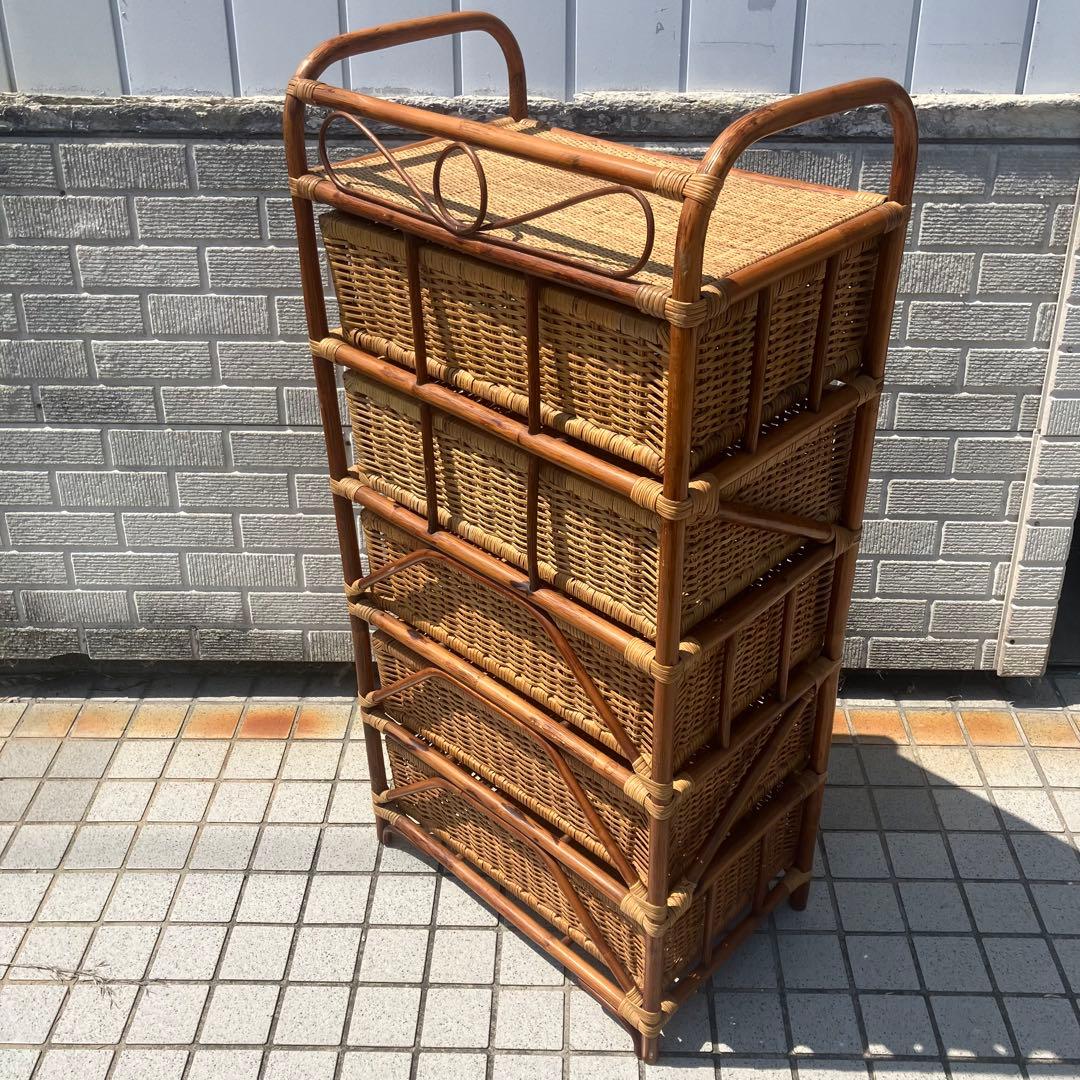 昭和レトロ ラタンチェスト 5段 引き出し箪笥 古家具 ビンテージヴィンテージ
