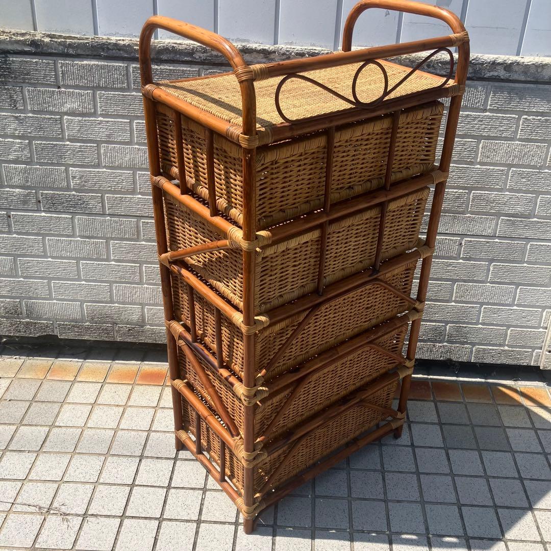 昭和レトロ ラタンチェスト 5段 引き出し箪笥 古家具 ビンテージヴィンテージ