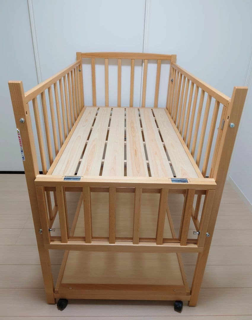 美品除菌済ヤマサキベビーベッド ハイタイプベッドツーオープン床板すのこ標準サイズ