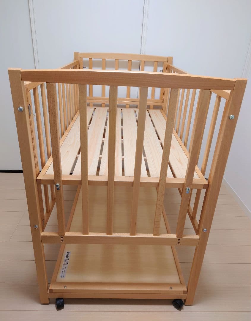 美品除菌済ヤマサキベビーベッド ハイタイプベッドツーオープン床板すのこ標準サイズ