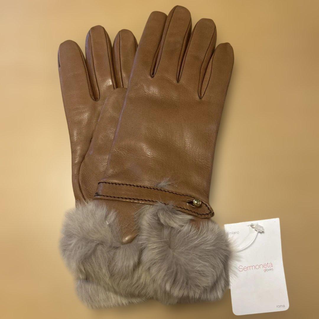 【新品未使用】Sermoneta gloves ブラウン 本革カシミヤ手袋