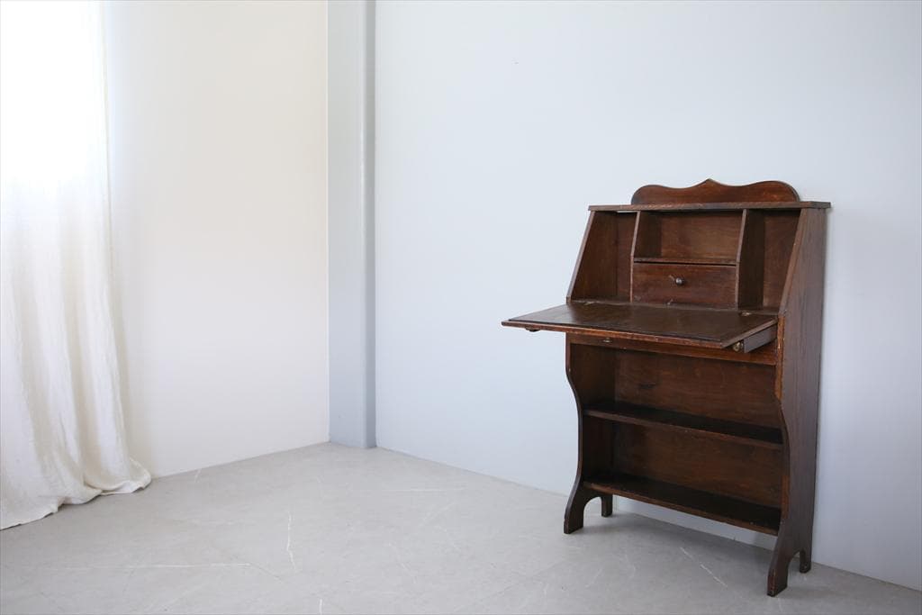 英国アンティーク木製ライティングビューロー/デスク/収納式机/勉強机89-258