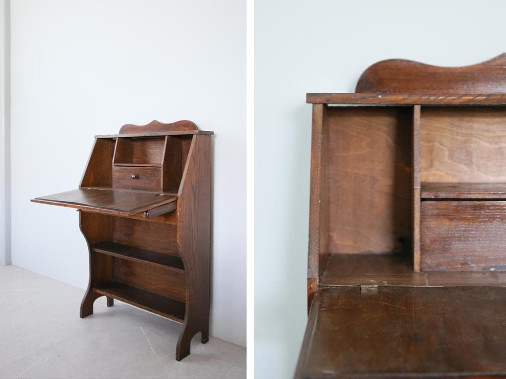 英国アンティーク木製ライティングビューロー/デスク/収納式机/勉強机89-258