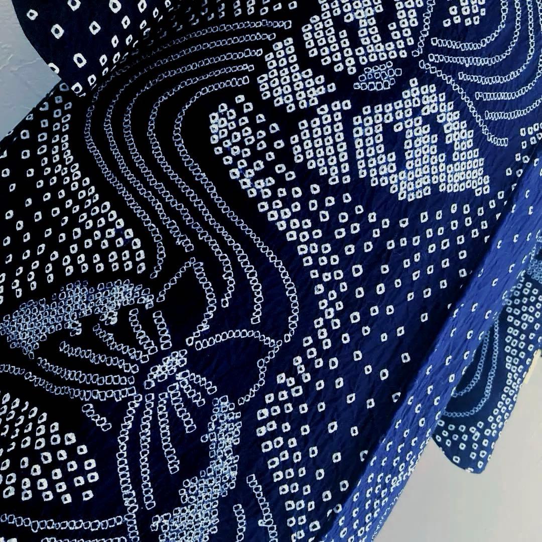 有松鳴海絞り　有松絞り　手縫い浴衣　上質　蝶々　濃紺　絞り浴衣　No.2-90