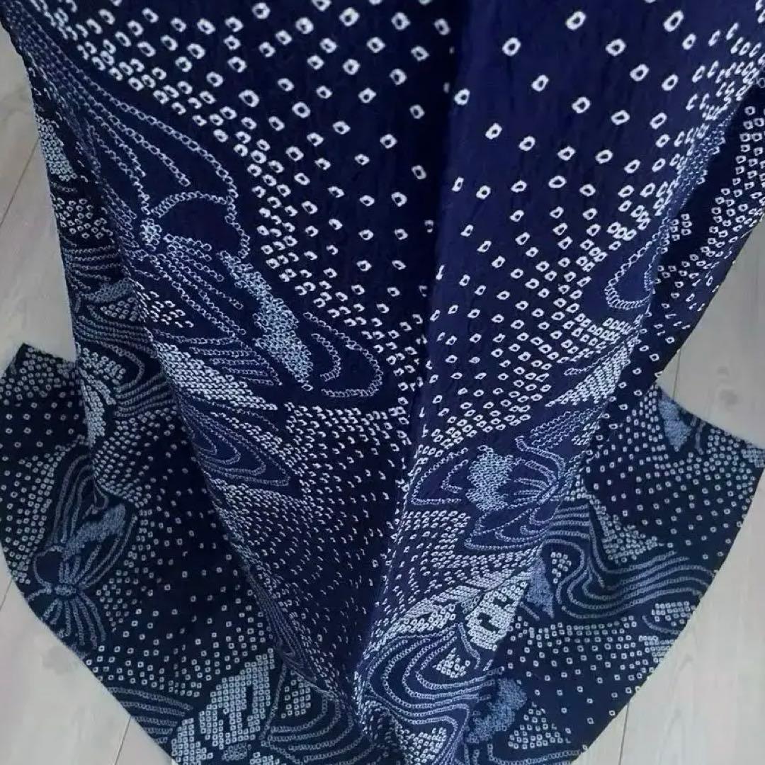有松鳴海絞り　有松絞り　手縫い浴衣　上質　蝶々　濃紺　絞り浴衣　No.2-90