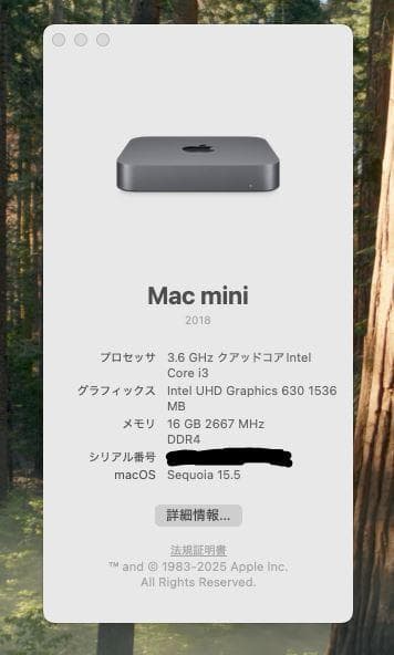 Mac mini 2018 i3/16GB/256GB 元箱・電源ケーブル付き