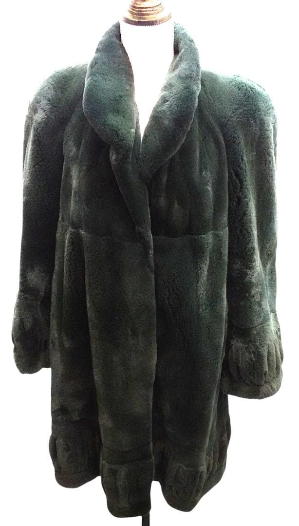 MG　Sable　毛皮　染めコート　ヌートリア？　ダークグリーン 　ハーフコート