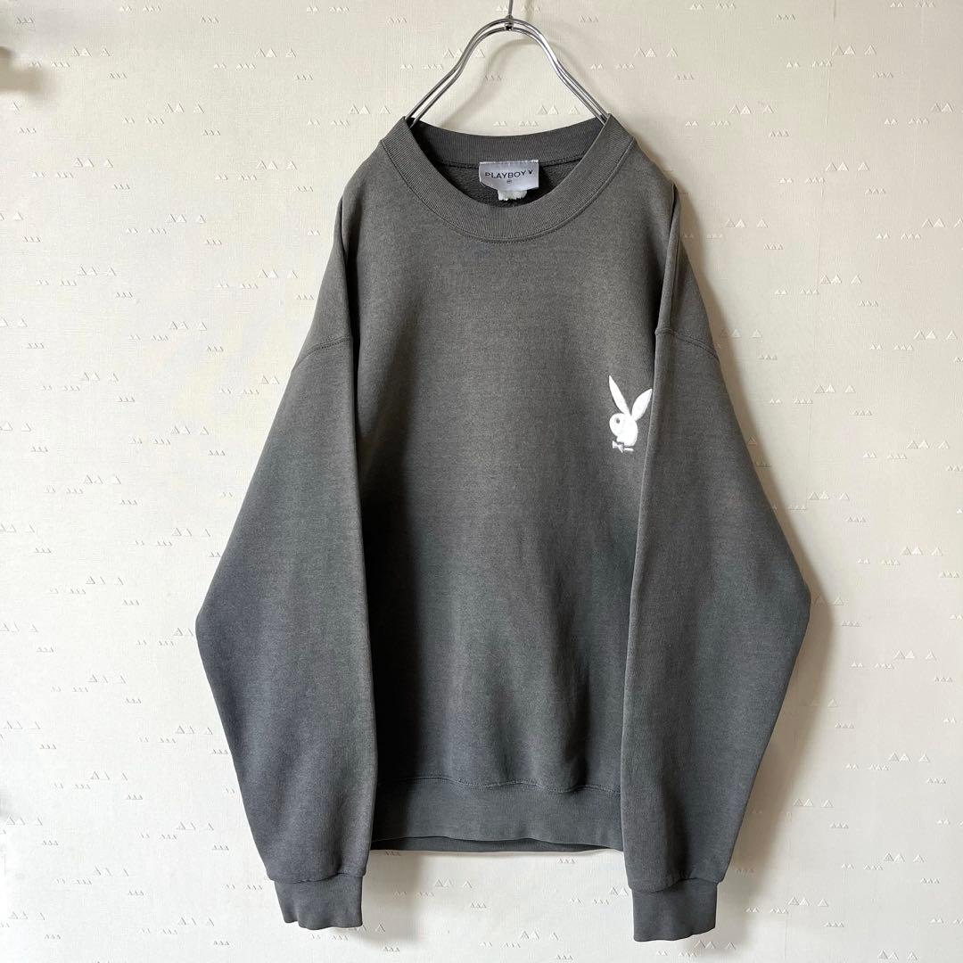 古着 90's プレイボーイ スウェット 墨黒 フェード