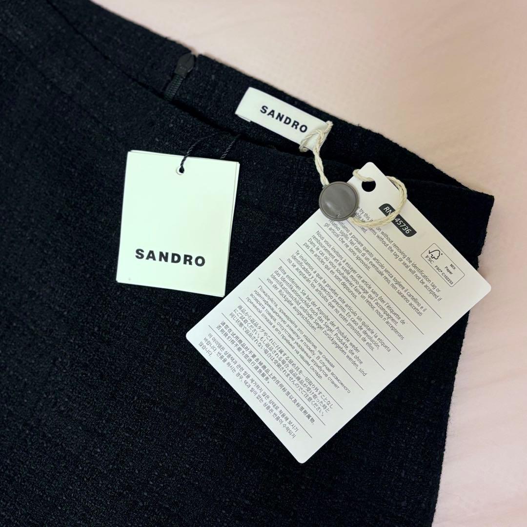 SANDRO ブラック ツイード プリーツミニスカート FR34